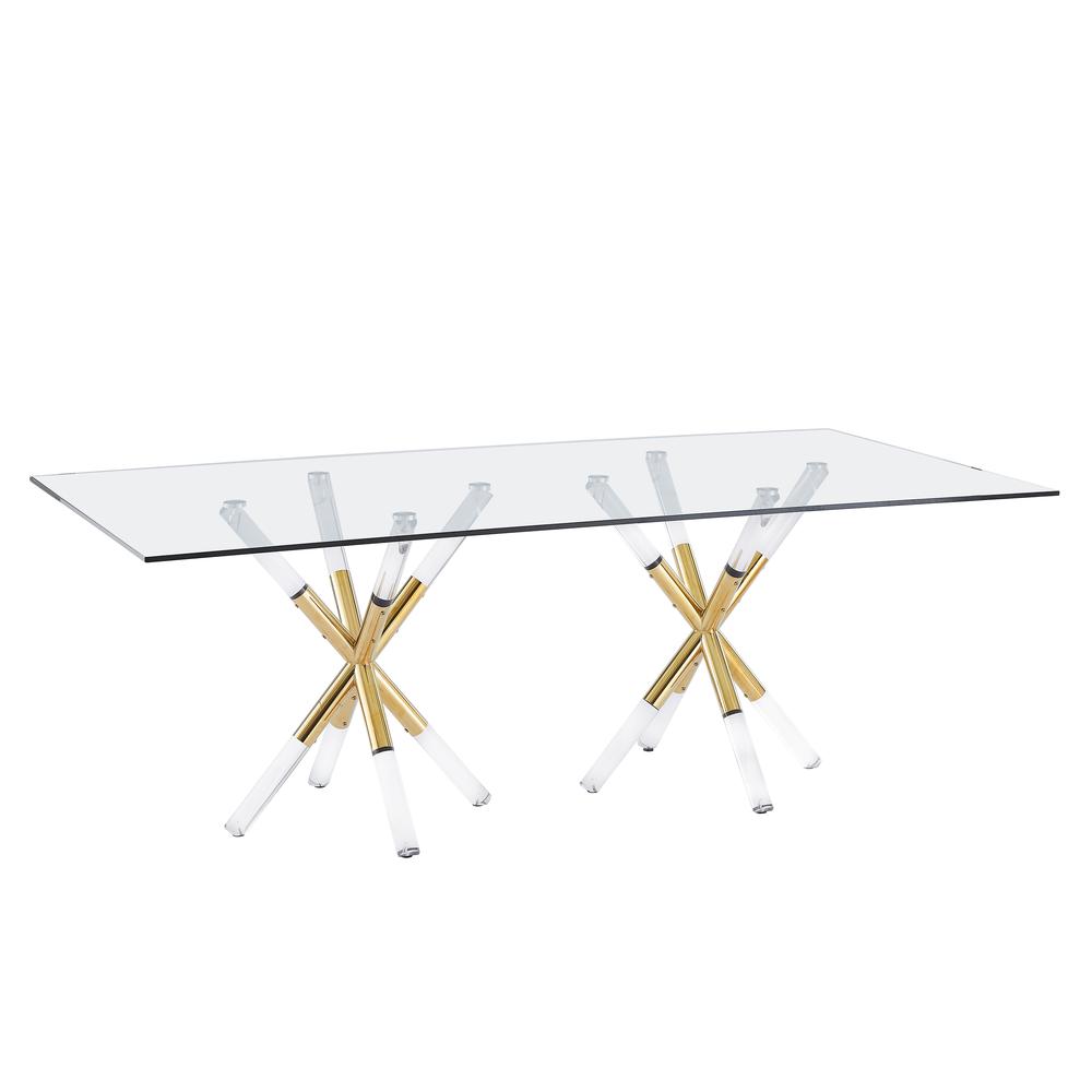 Best Master Dalton Rectangular Glass Gold Dining Table. Picture 1