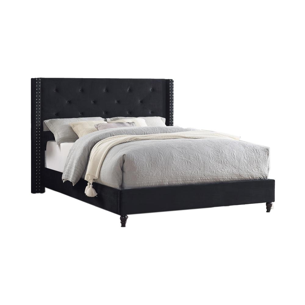 Best Master Furniture Valentina Velvet Wingback Platform King Bed in Black. Picture 1