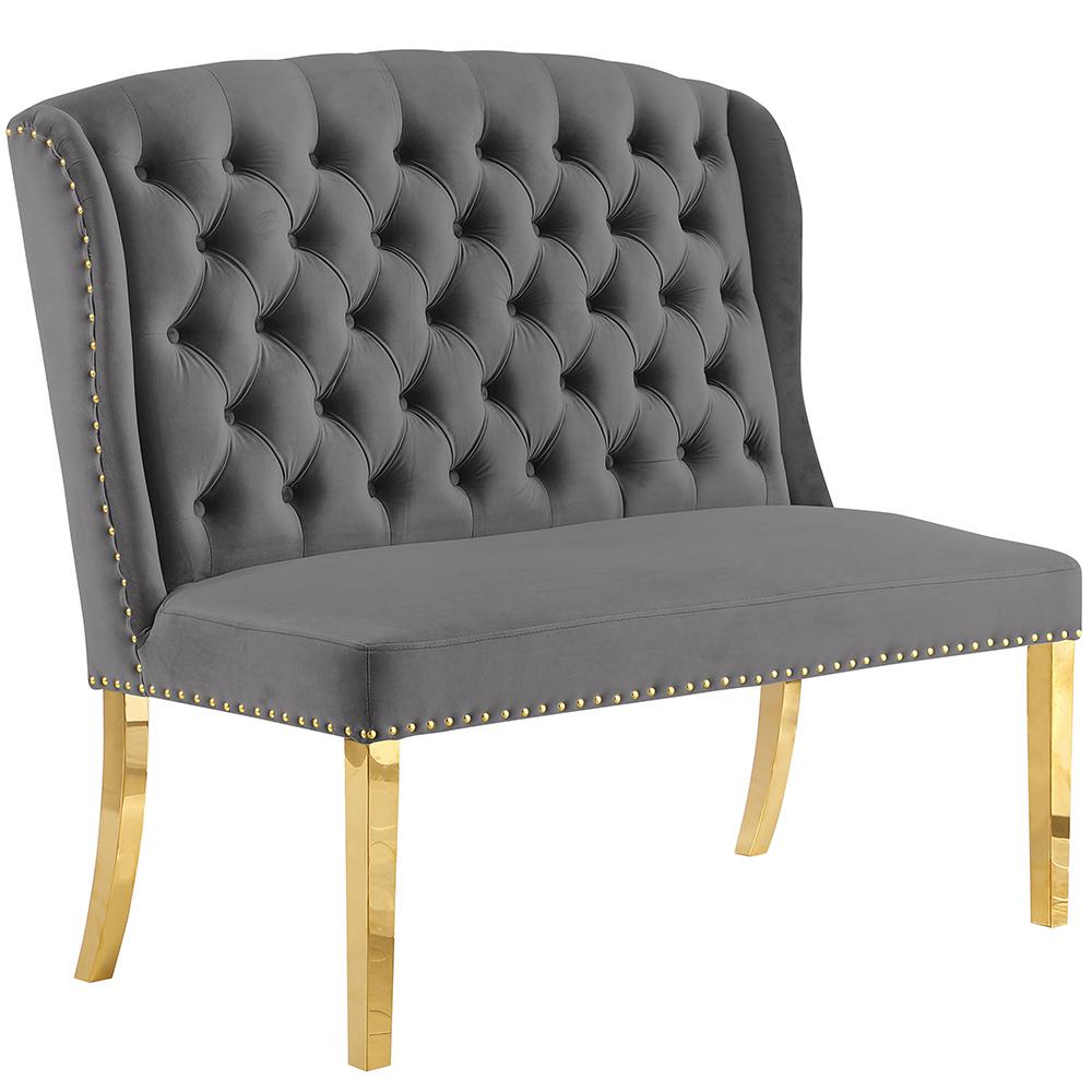 Rohit Grey Dining Bench with Gold Legs. Picture 1