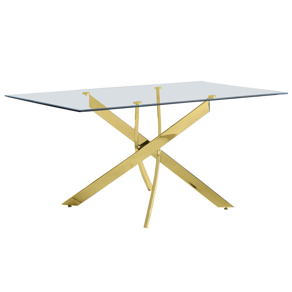 Trinity Gold Modern Rectangle Glass Dining Table. Picture 1