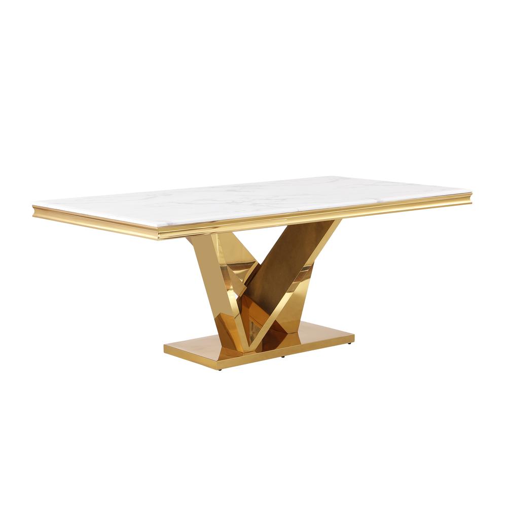 Blythe Stone Marble Laminate Gold Rectangle Dining Table. Picture 1