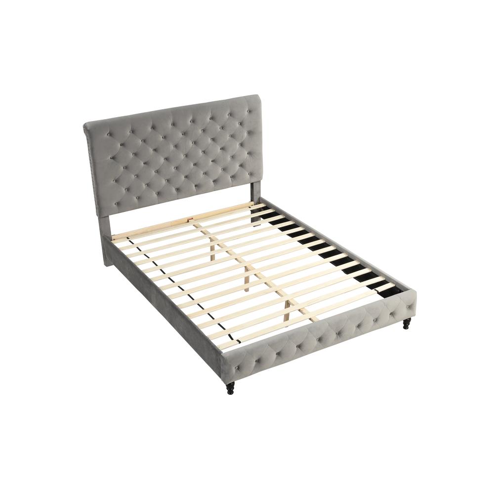 Best Master Furniture Ashley Tufted Velvet Fabric Full Platform Bed in Gray. Picture 1