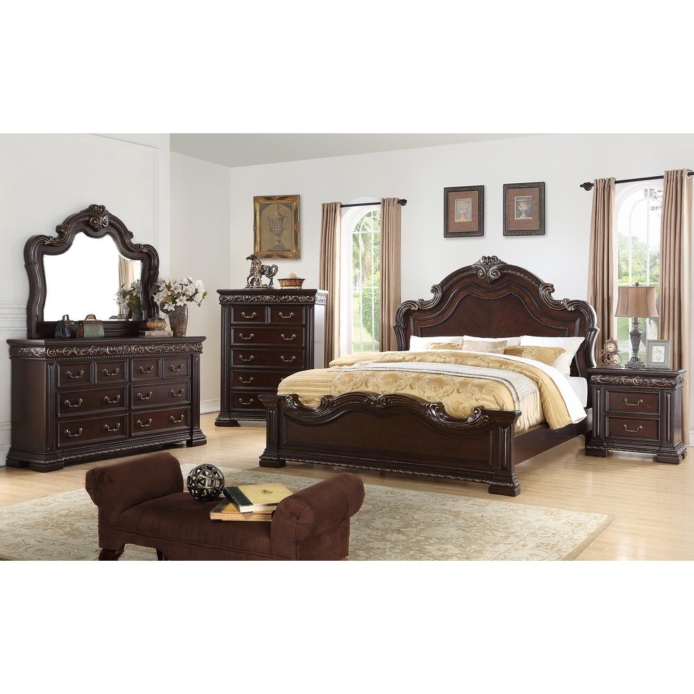 Best Master Furniture Africa 66.5" 8 Drawer Solid Wood Dresser in Dark Cherry. Picture 2