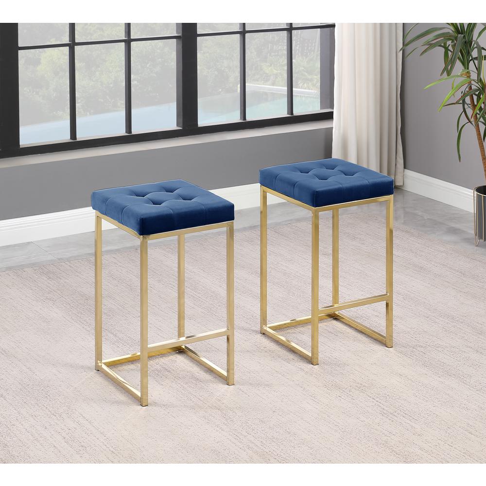 Jersey Gray Velvet Counter Height Stool in Gold (Set of 2). Picture 2