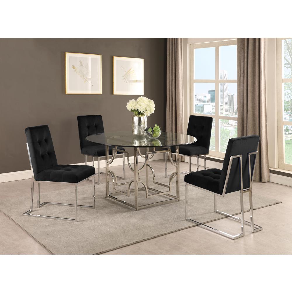 Modern Velvet Fabric Dining Chair in Black/Silver (Set of 2). Picture 2