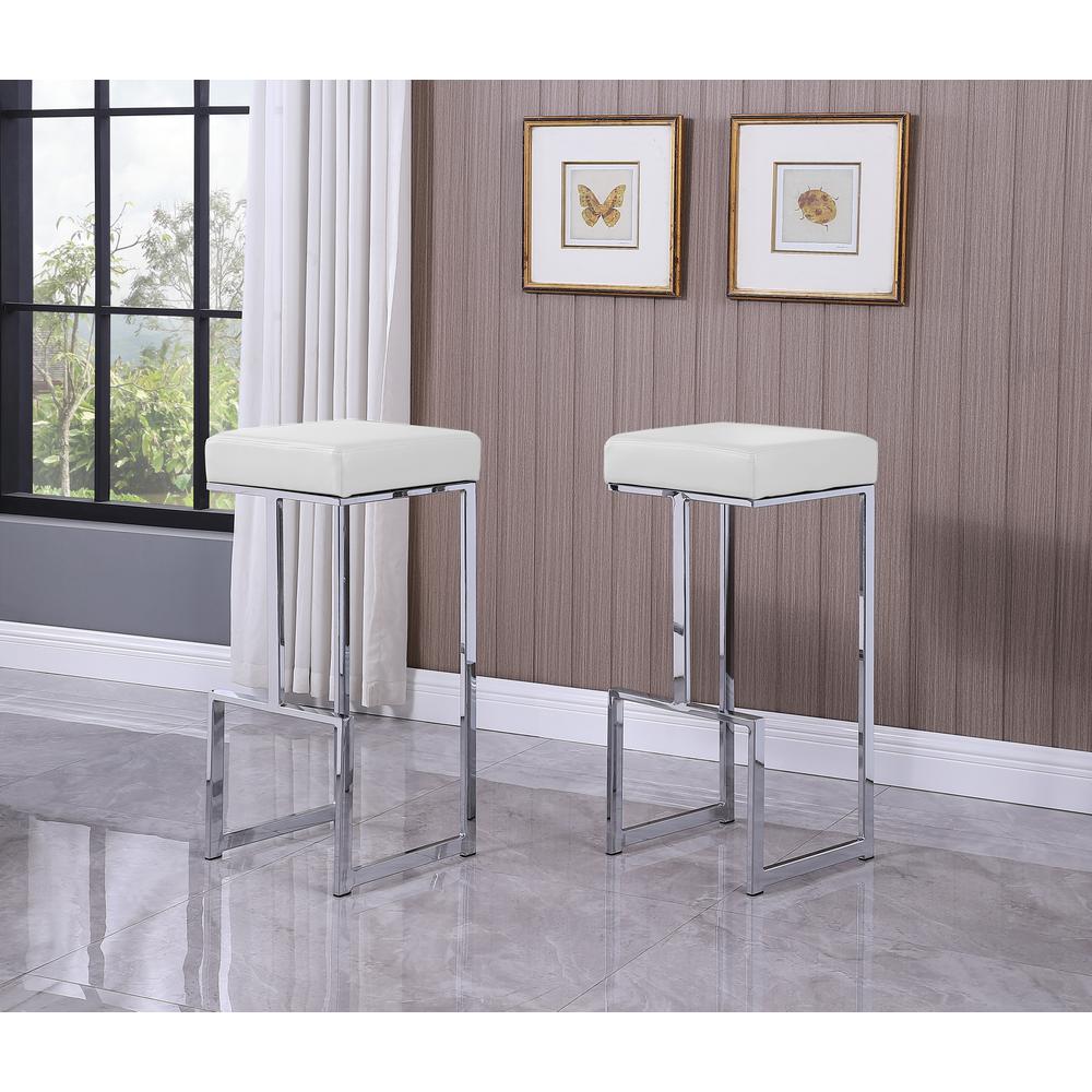 Dorrington Modern Faux Leather Backless Bar Stool in White/Silver (Set of 2). Picture 2
