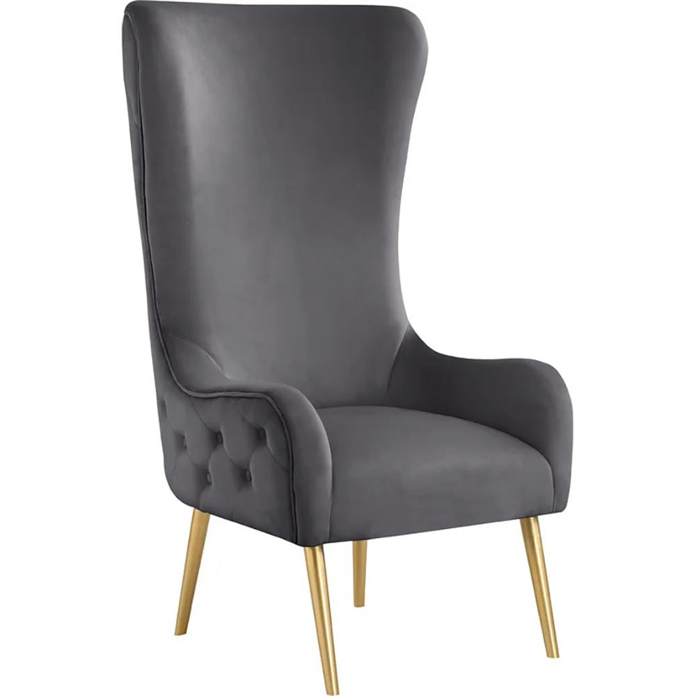 Venetian Gray Tufted Velvet High Back Arm Chair. Picture 1