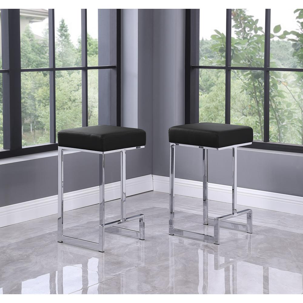 Dorrington Faux Leather Backless Counter Height Stool in Black/Silver (Set of 2). Picture 2