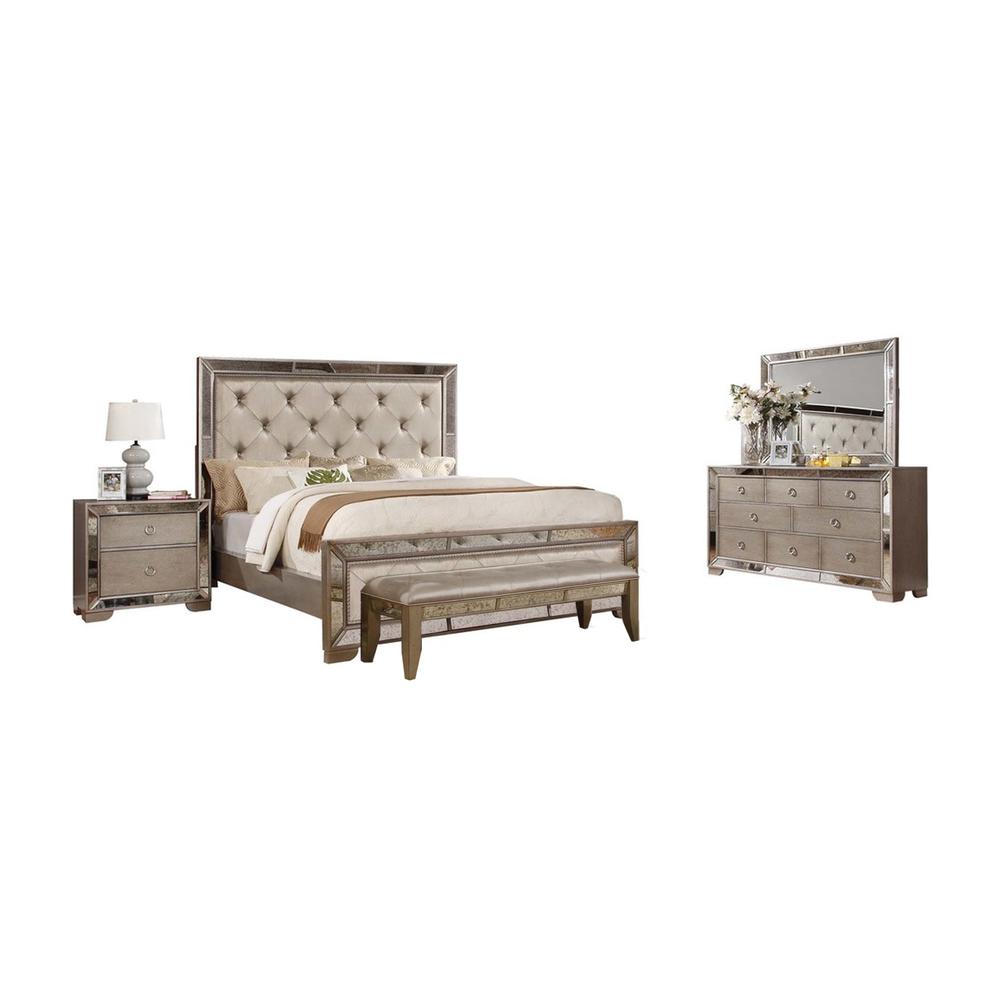 Ava Mirrored Silver Bronzed 6-Piece Bedroom Set, Queen. Picture 1