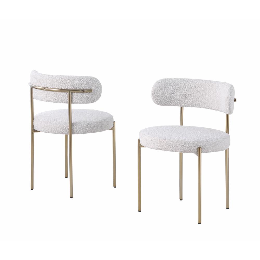 Cato Cream Boucle Fabric with Brush Gold Dining Chairs, Set of 2. Picture 1