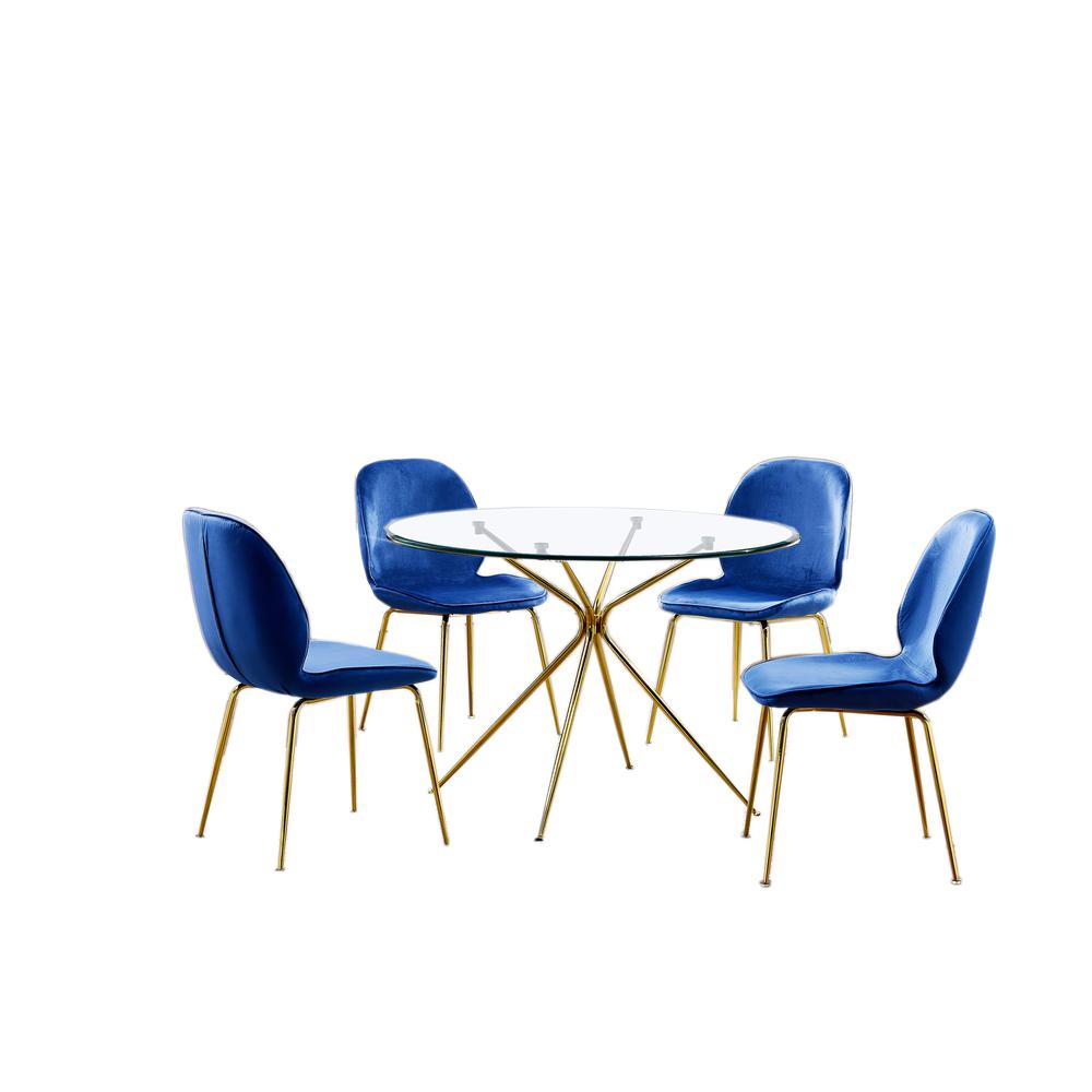 Valentinian Glam 5-piece Glass Round Dinette Set, Blue. The main picture.