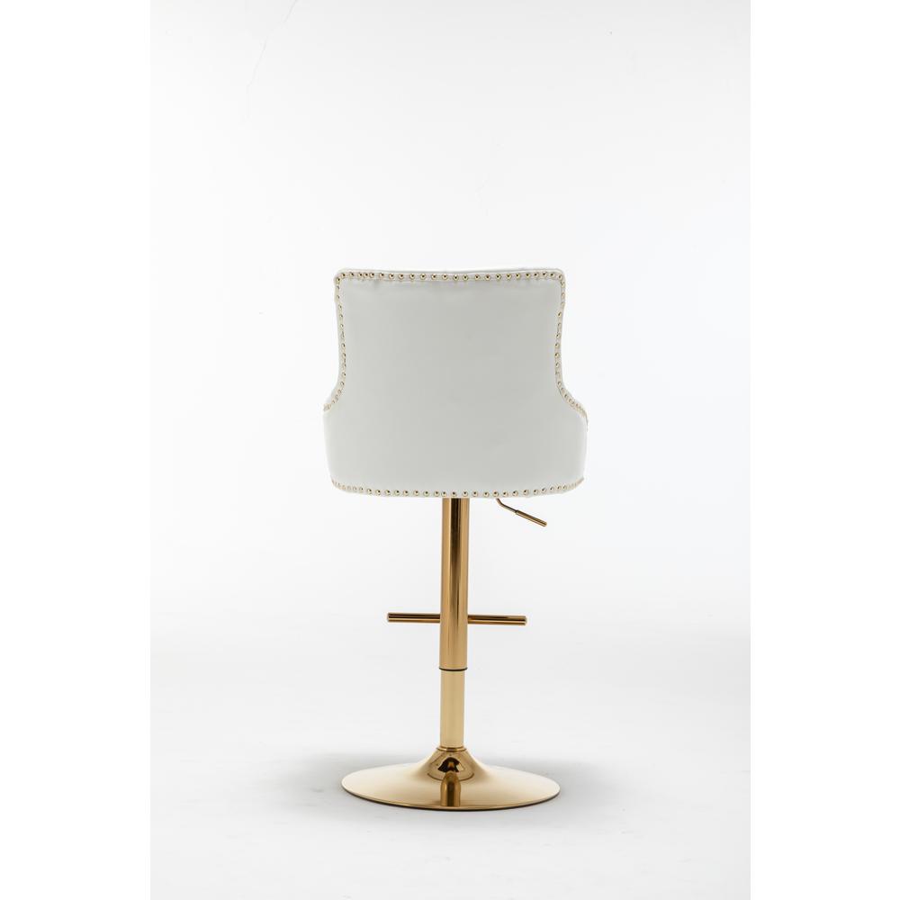 Brightcast 2-piece Velvet Tufted Gold Bar Stools in White. Picture 5