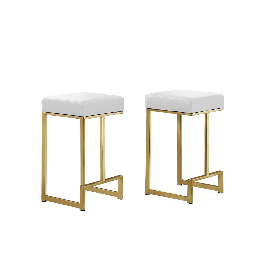 Dorrington Faux Leather Backless Counter Height Stool in White/Gold (Set of 2). Picture 1