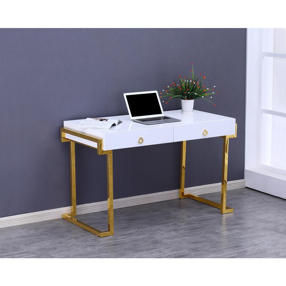 Best Master Juneau Modern 2-Drawer Engineered Wood Computer Desk in Gold. Picture 3