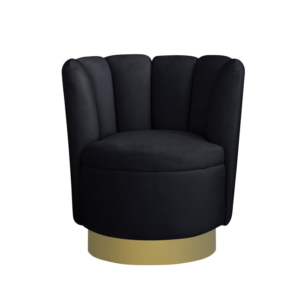 Ellis Velvet Upholstered Swivel Accent Chair in Black Velvet. Picture 3