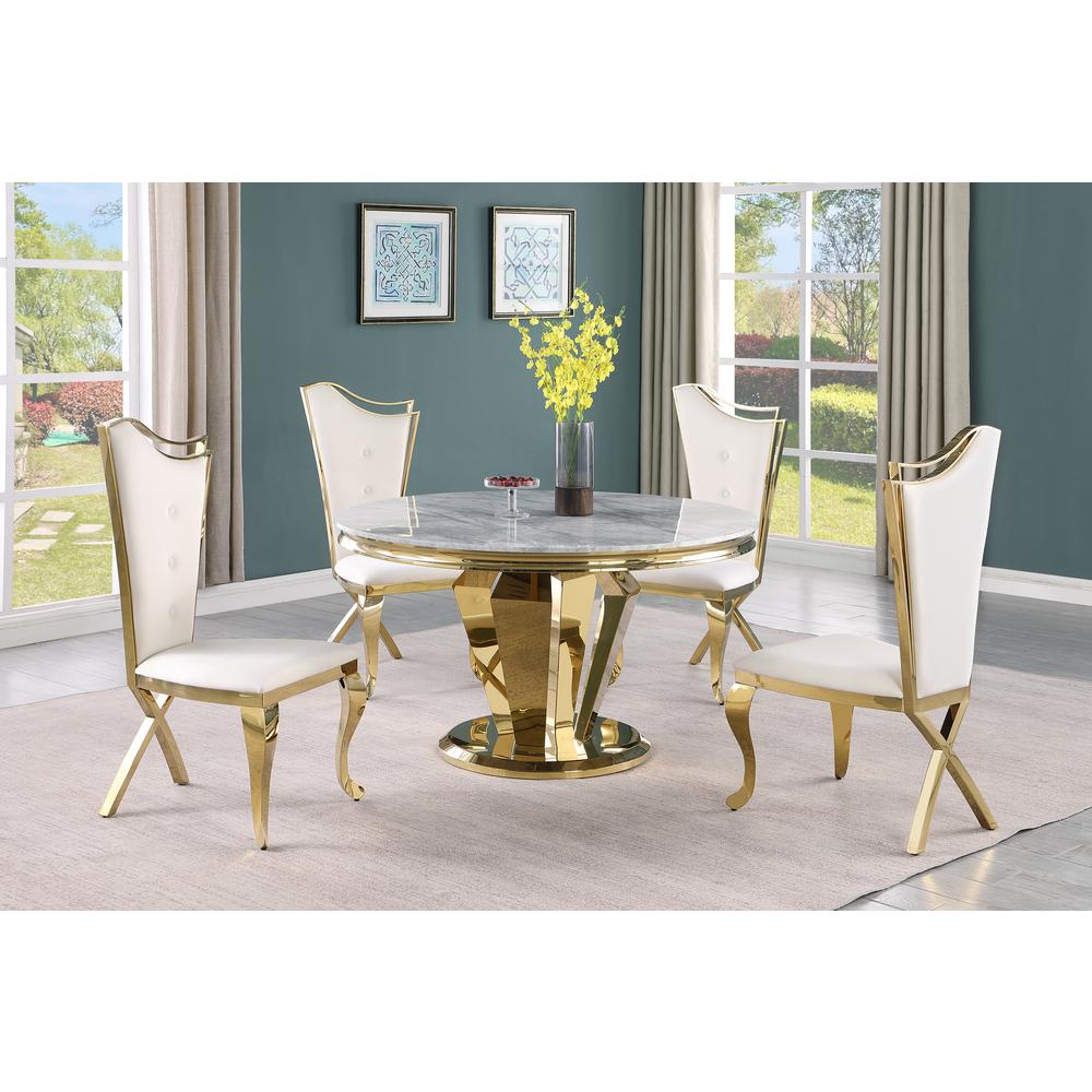 Ivane Cream with Gold 5-Piece Round Dining Set. Picture 3