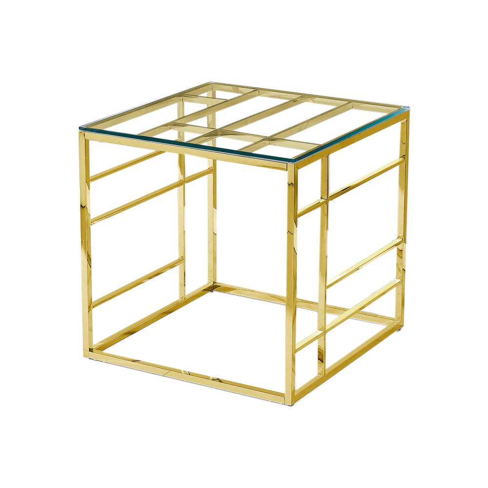 Best Master Furniture 22" Square Modern Clear Tempered Glass End Table in Gold. Picture 1