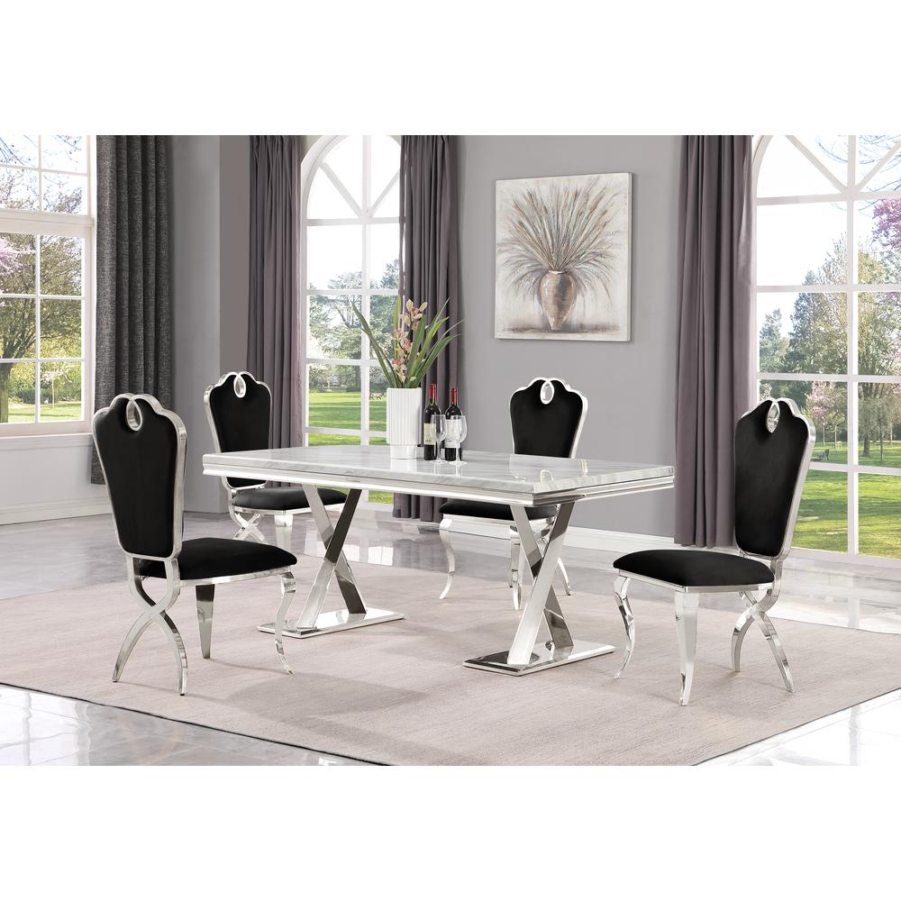 Gernot Black with Stainless Steel 5-Piece Rectangle Dining Set. Picture 6