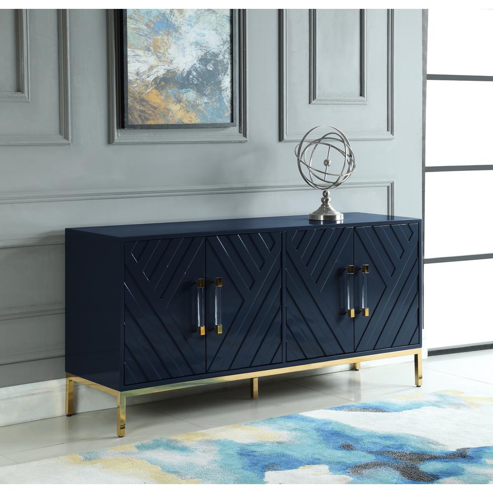 Best Master Furniture Junior 64" Transitional Wood Sideboard in Navy/Gold Plated. Picture 2