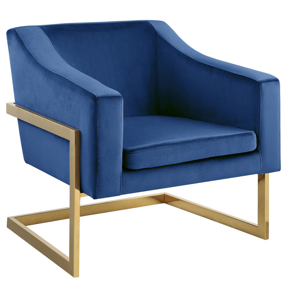 Hampshire Blue Velvet with Gold Stainless Steel Modern Accent Chair. Picture 1