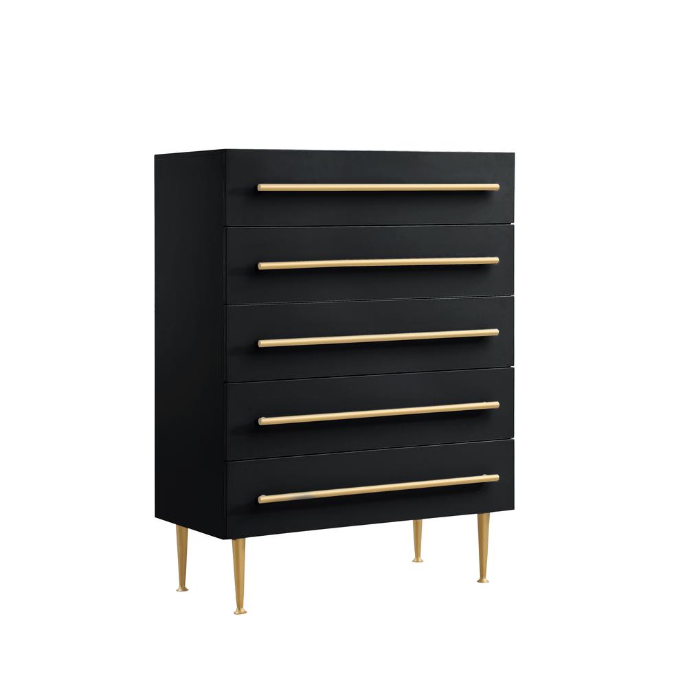 Bellanova Black 5-Drawer Chest with Gold Accents. Picture 1