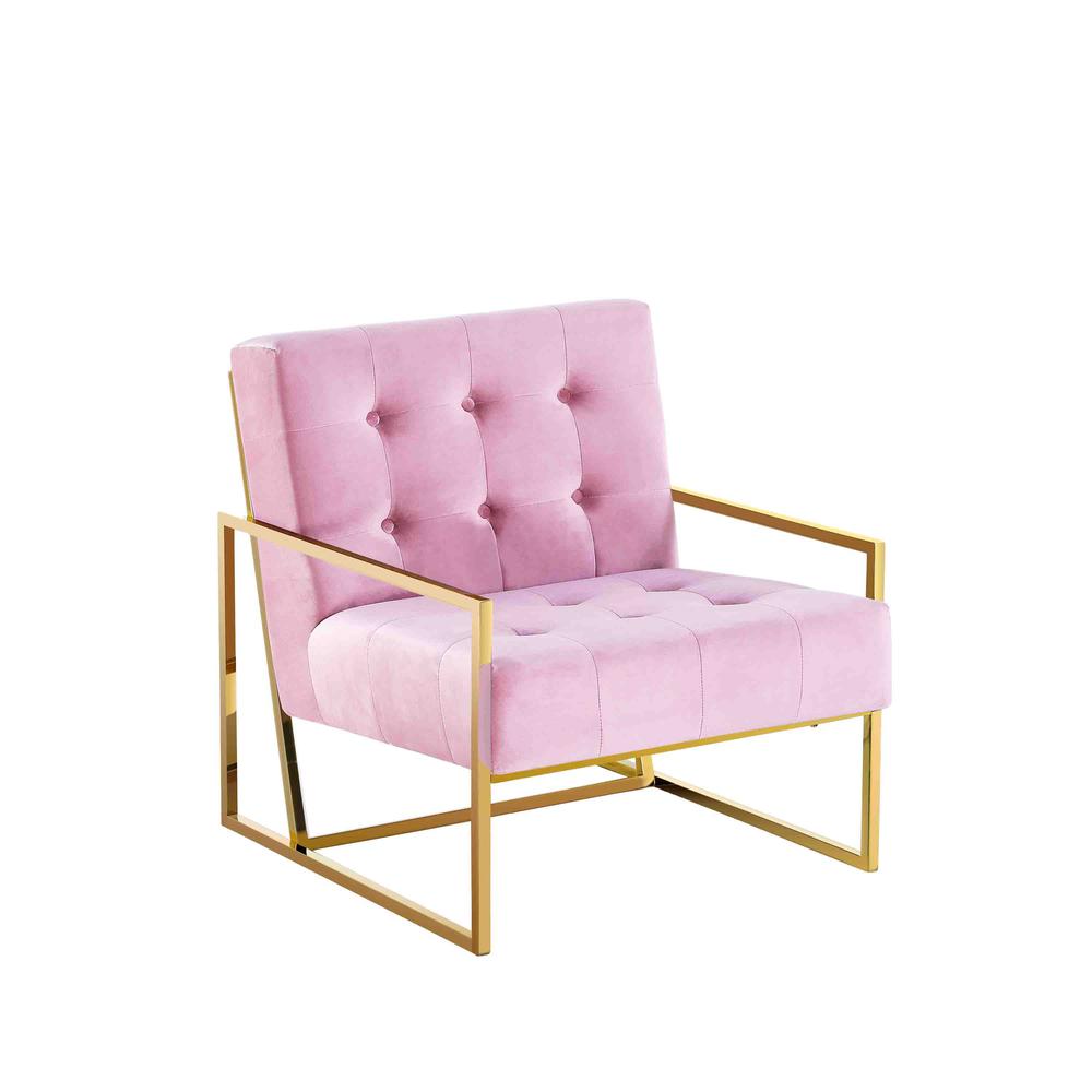 Beethoven 31.5" Velvet Accent Chair in Pink/Gold Plated. Picture 1