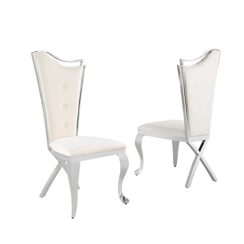 Ivane Cream Velvet with Silver Dining Chairs, Set of 2. Picture 1