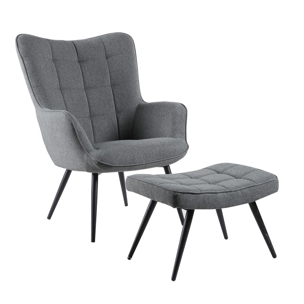 West China Grey Linen Accent Chair plus Ottoman Set. Picture 1