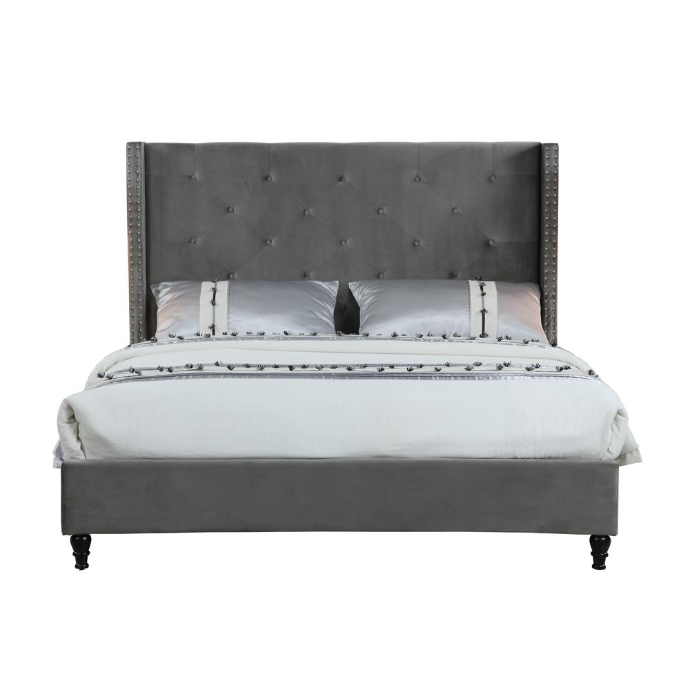 Best Master Furniture Valentina Velvet Fabric Wingback Platform Full Bed in Gray. Picture 1