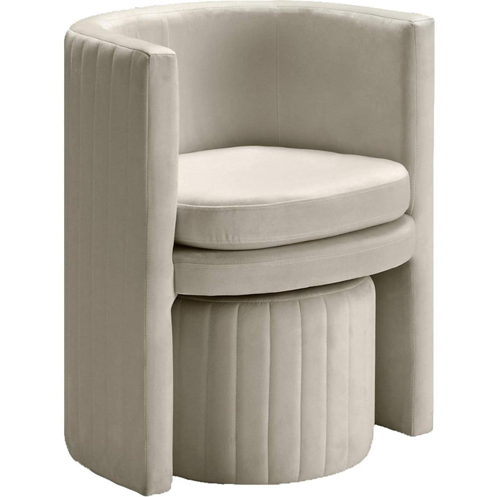 Best Master Seager Cream Velvet Round Arm Chair with Ottoman. Picture 1