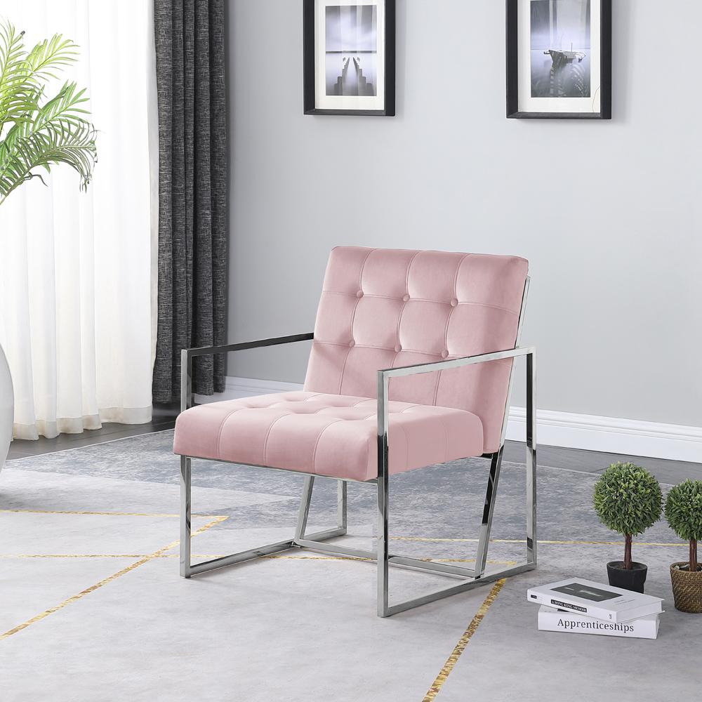 Beethoven 31.5" Velvet Accent Chair in Pink/Silver Plated. Picture 2