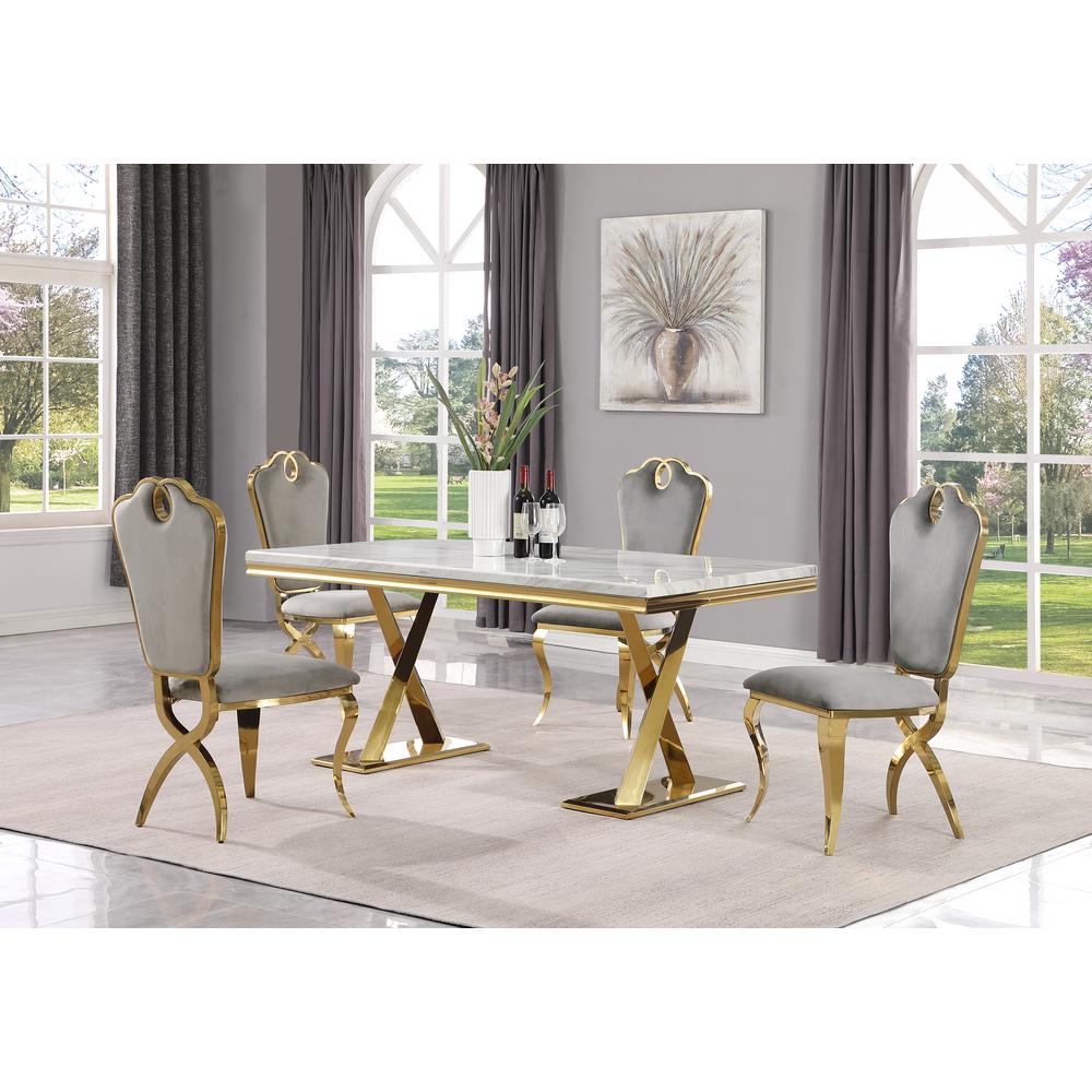 Gernot Grey with Gold 5-Piece Rectangle Dining Set. Picture 6
