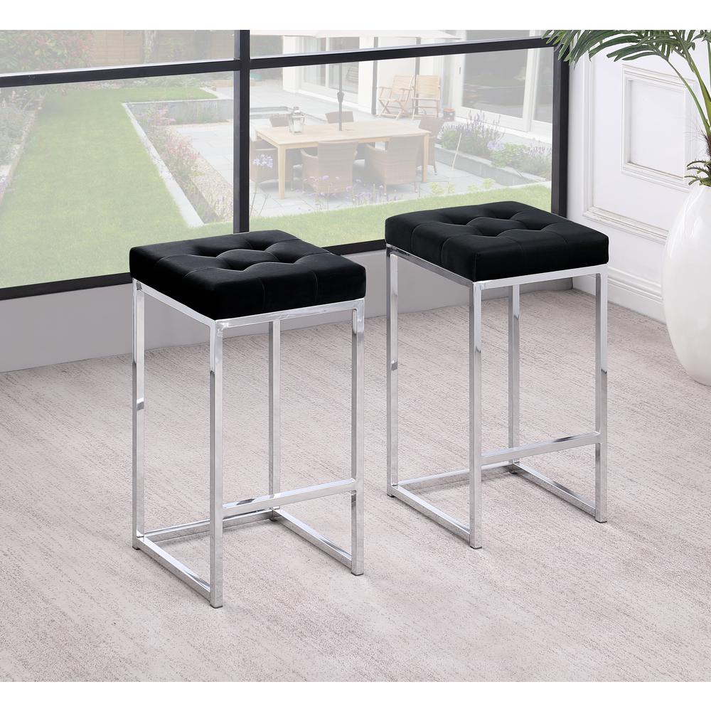 Jersey Black Velvet Counter Height Stool in Silver (Set of 2). Picture 2