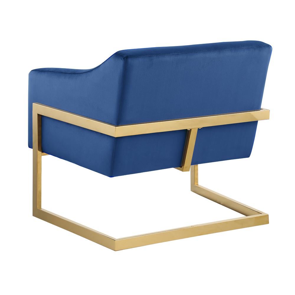 Hampshire Blue Velvet with Gold Stainless Steel Modern Accent Chair. Picture 2