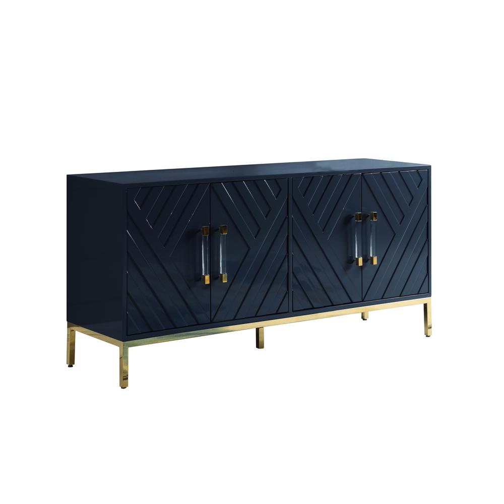 Best Master Furniture Junior 64" Transitional Wood Sideboard in Navy/Gold Plated. Picture 1