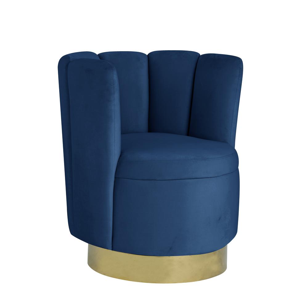Ellis Velvet Upholstered Swivel Accent Chair in Blue Velvet. Picture 1