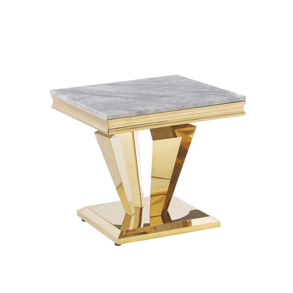 Ivane Stone Marble Laminate Gold End Table. Picture 1