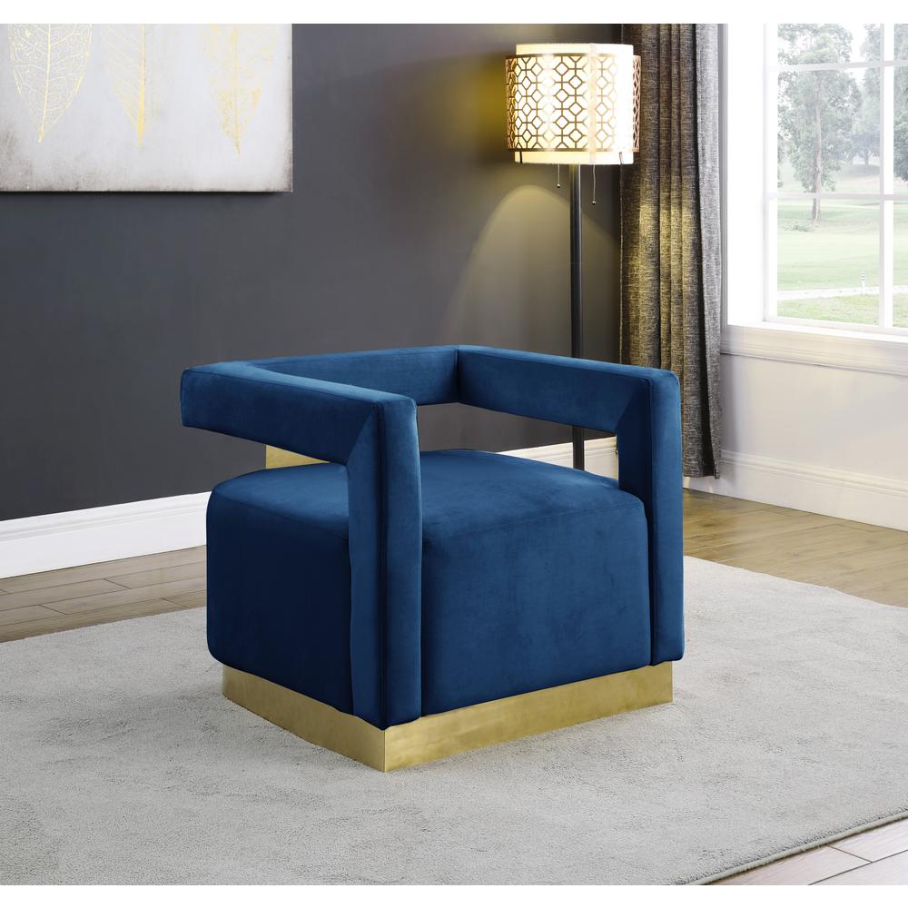 Connor Velvet Upholstered Accent Chair in Blue. Picture 2