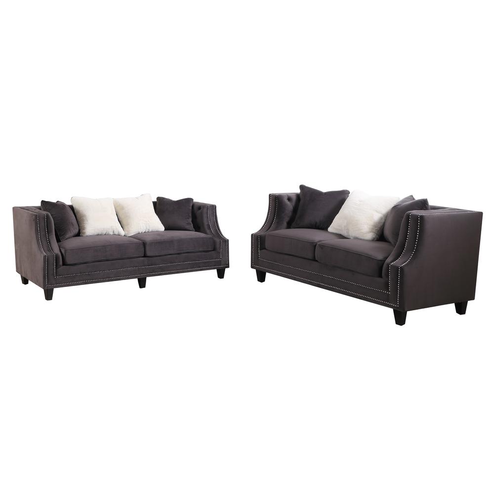 Marylou 2-Piece Velvet Sofa and Loveseat Set in Gray. Picture 1