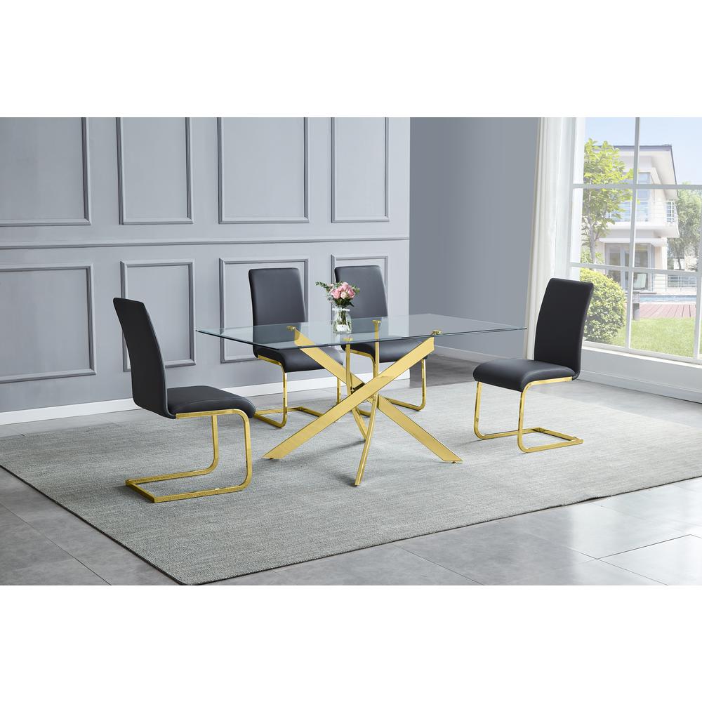 Trinity Gold Modern Rectangle Glass Dining Table. Picture 3