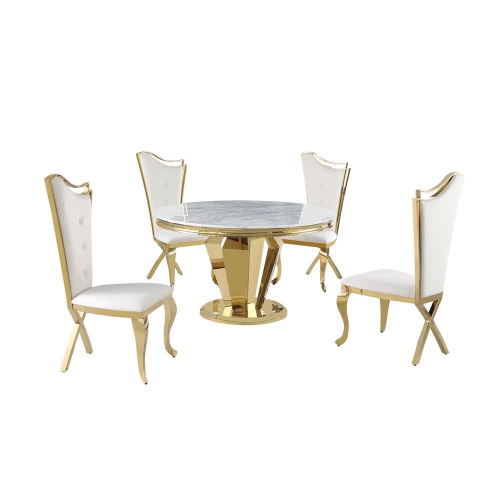Ivane Cream with Gold 5-Piece Round Dining Set. Picture 1