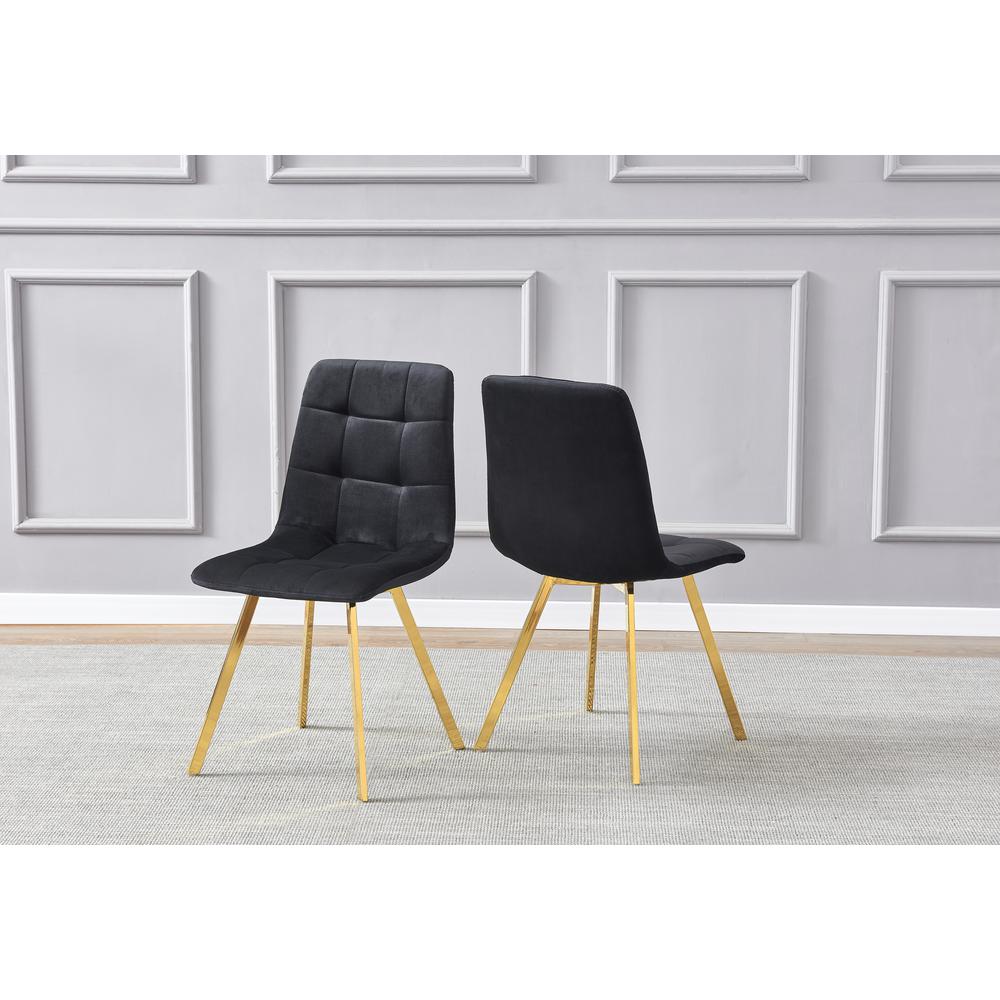 Huey Black Velvet Fabric Side Chairs in Gold (Set of 4). Picture 2