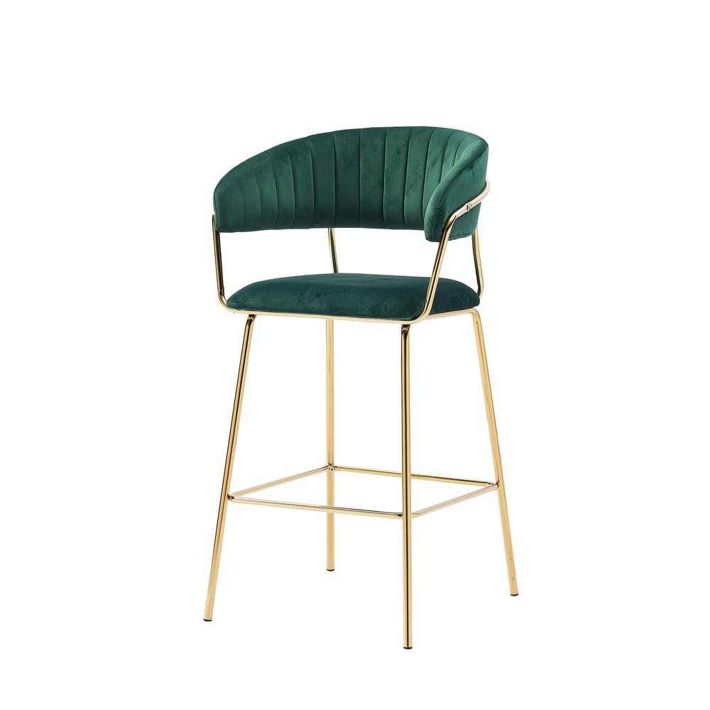 Bellai Gold Plated with Velour Fabric 29" Bar Chair, Set of 2, Green. The main picture.