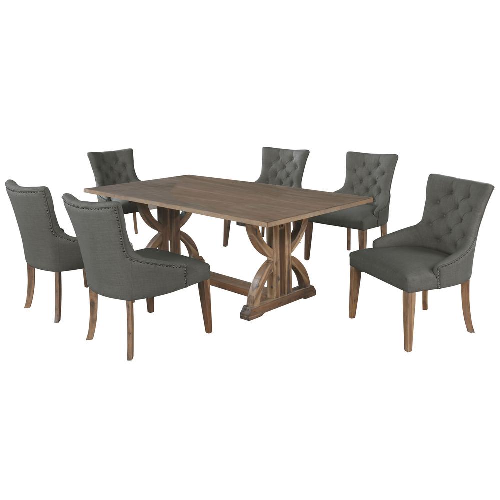 Zoey 7-Piece Rustic Oak Rectangular Dining Set in Gray. Picture 1