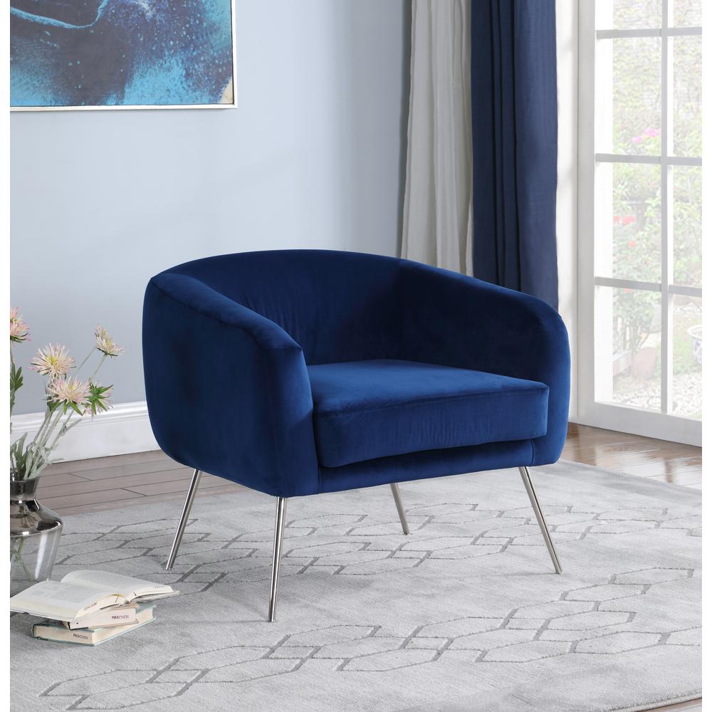 Oliver Blue Velour w/ Stainless Steel Legs Accent Chair. Picture 2