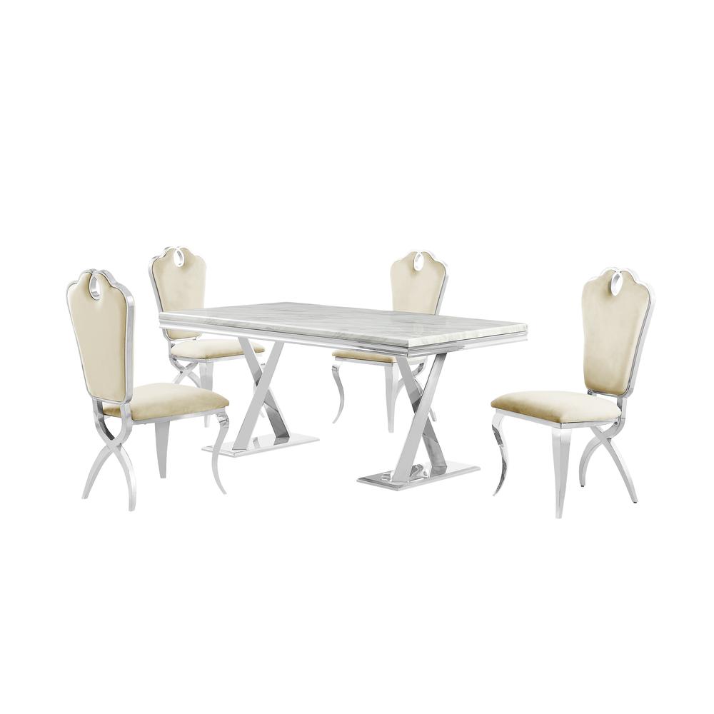 Gernot Cream with Stainless Steel 5-Piece Dining Set. Picture 1