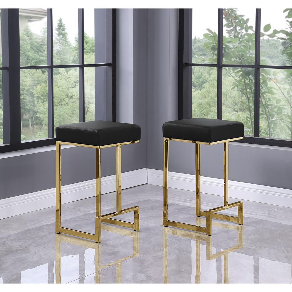 Dorrington Faux Leather Backless Counter Height Stool in Black/Gold (Set of 2). Picture 2