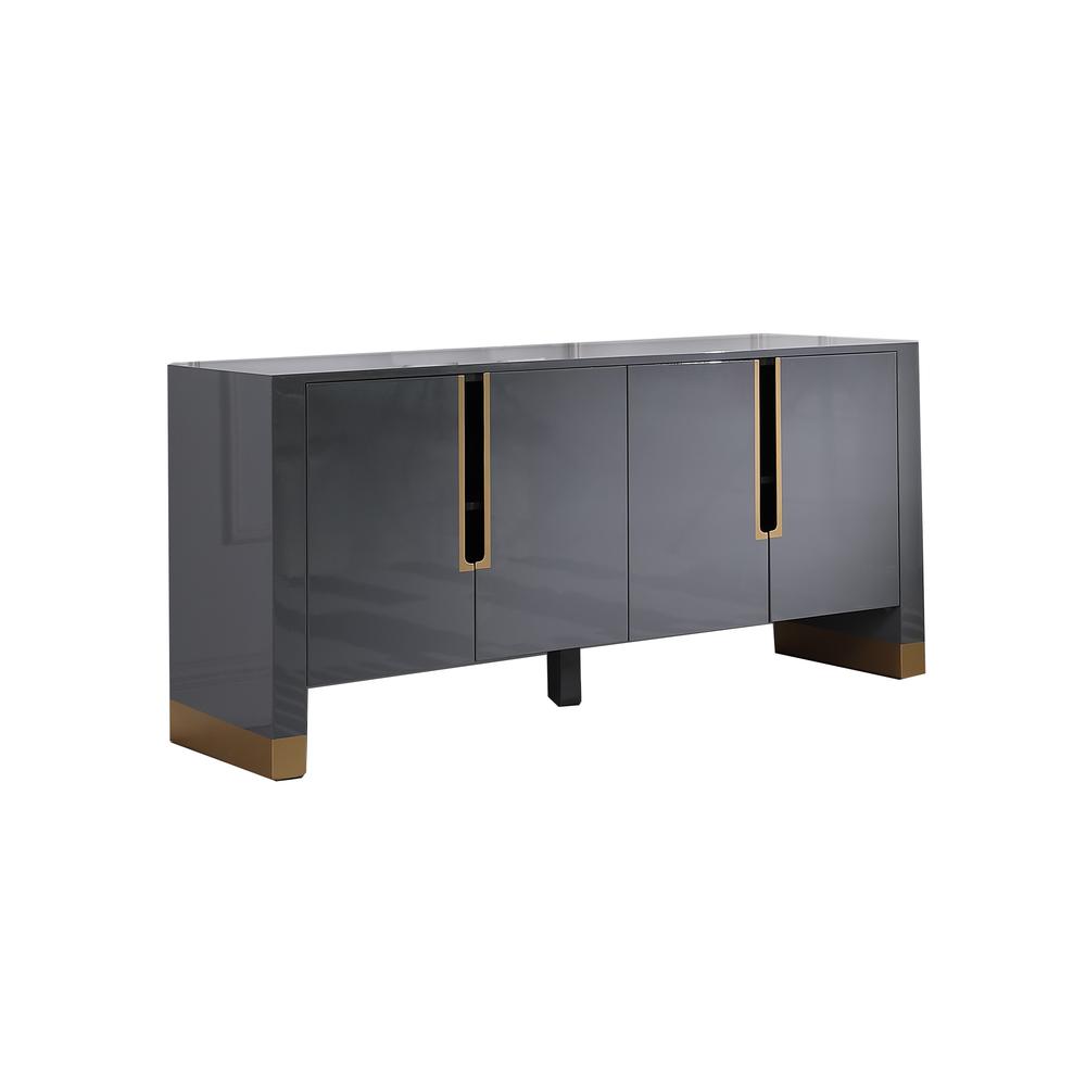 Best Master Furniture Akantha 68" Wood Sideboard with Gold Accents in Gray. Picture 1