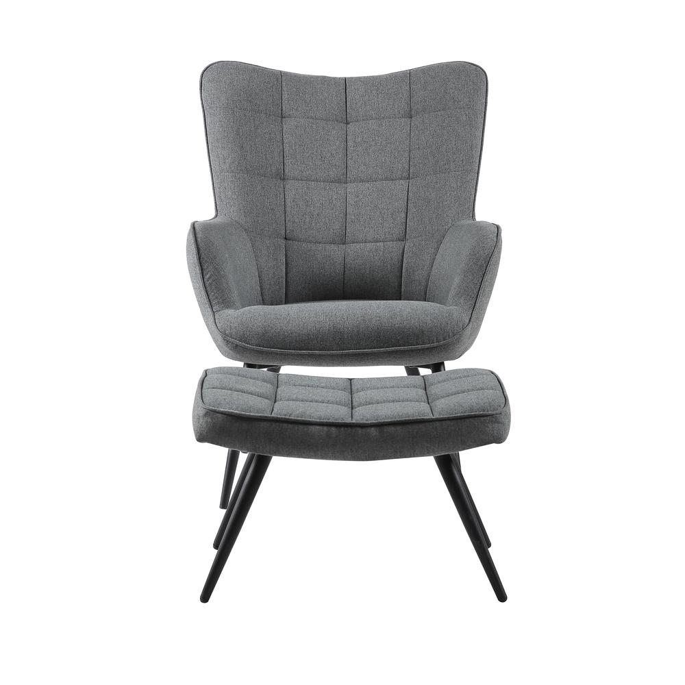 West China Grey Linen Accent Chair plus Ottoman Set. Picture 3
