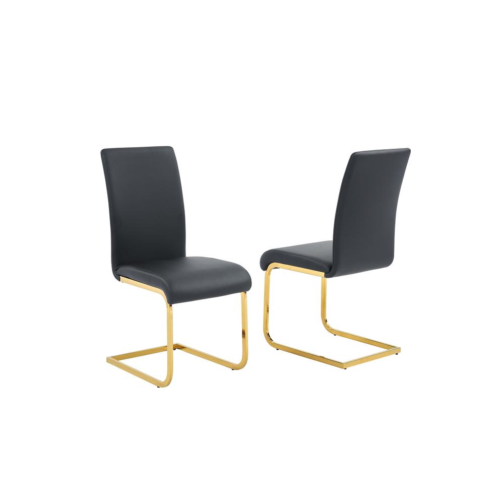 Alison Faux Leather Chrome Dining Side Chair in Black/Gold (Set of 2). Picture 1